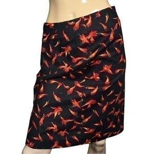 Chris Kellogg Women’s Size 6 Black Red Chili Peppers All Over Print Cotton Skirt